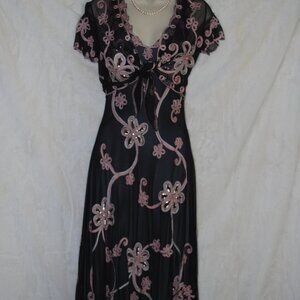 Phase Eight UK 10 / US 6 Black Lace / Pink Sequined Overlay Party Dress